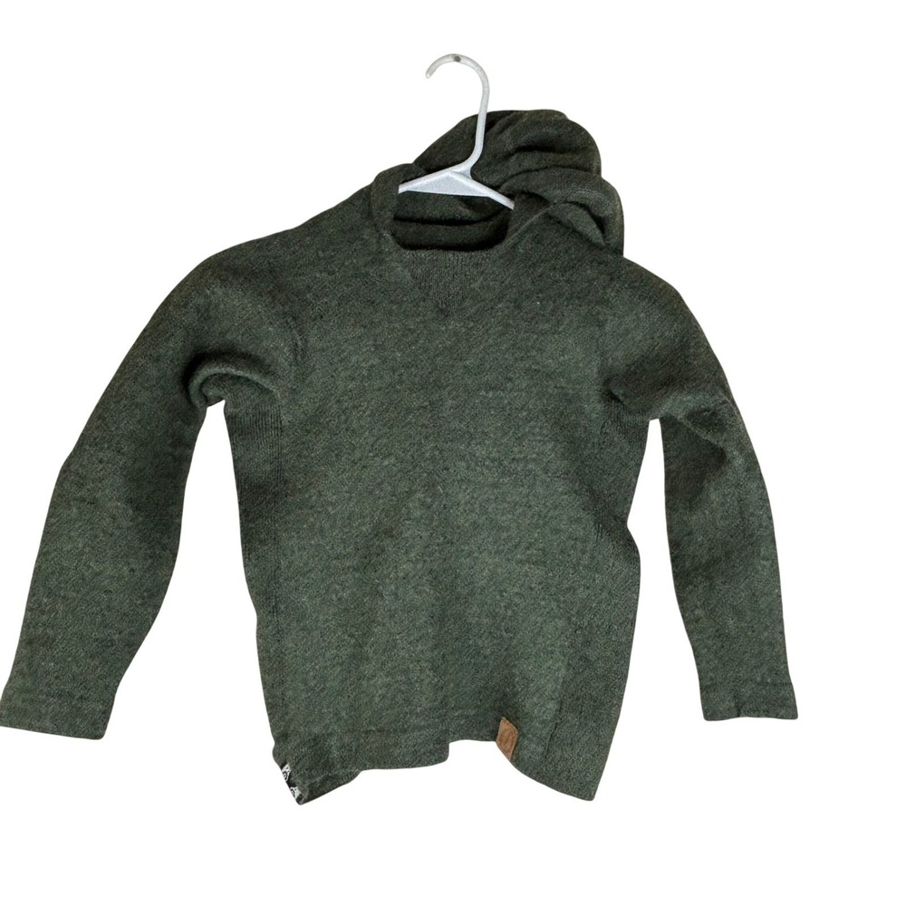 Paka Hoodie Sweater Kids XS Green Royal Alpaca Blend Knit Pullover Outdoor
